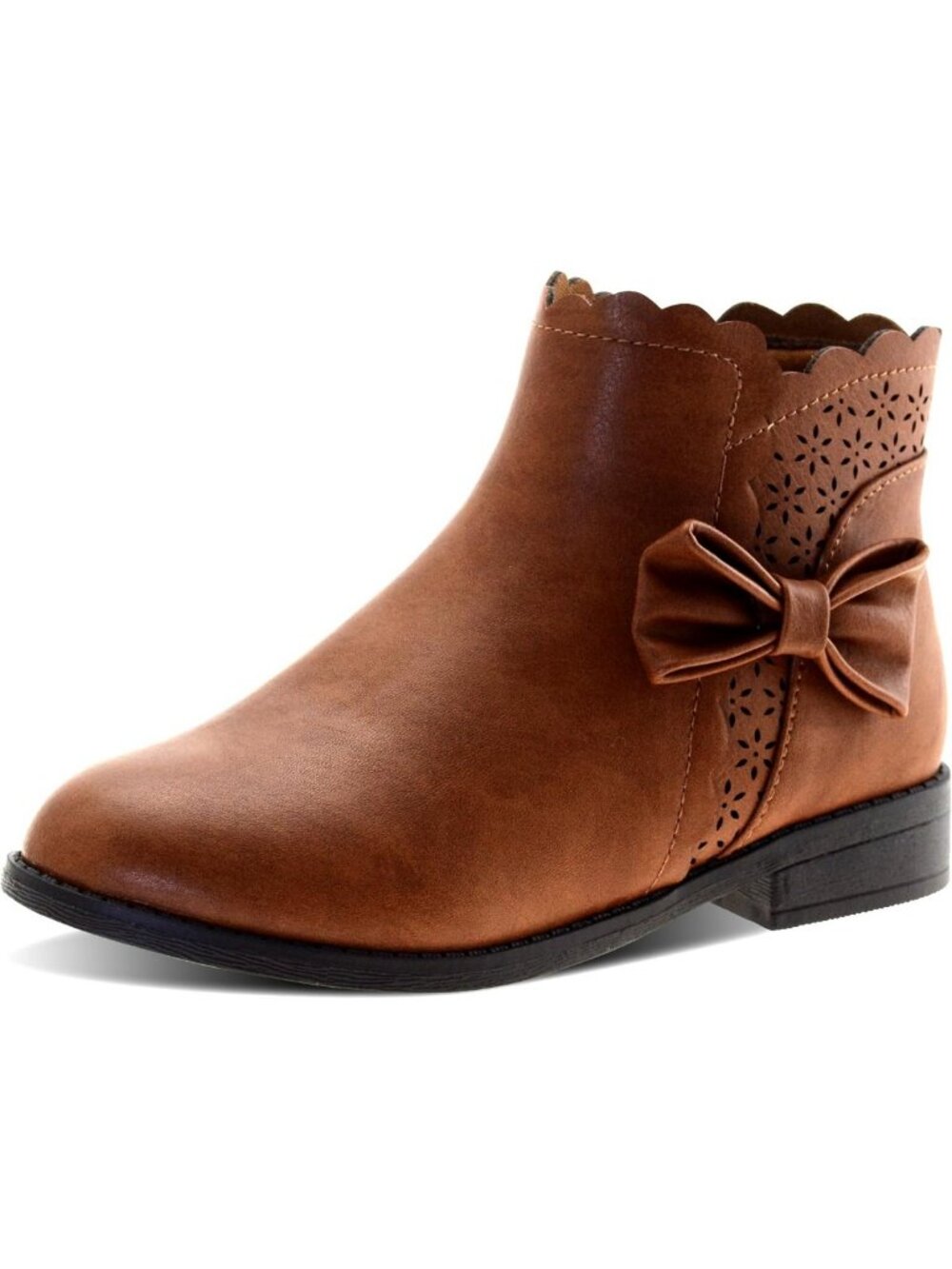Stylish Girls Ankle Boots with Bow, Side Zipper, Low Heel - Warm Outdoor